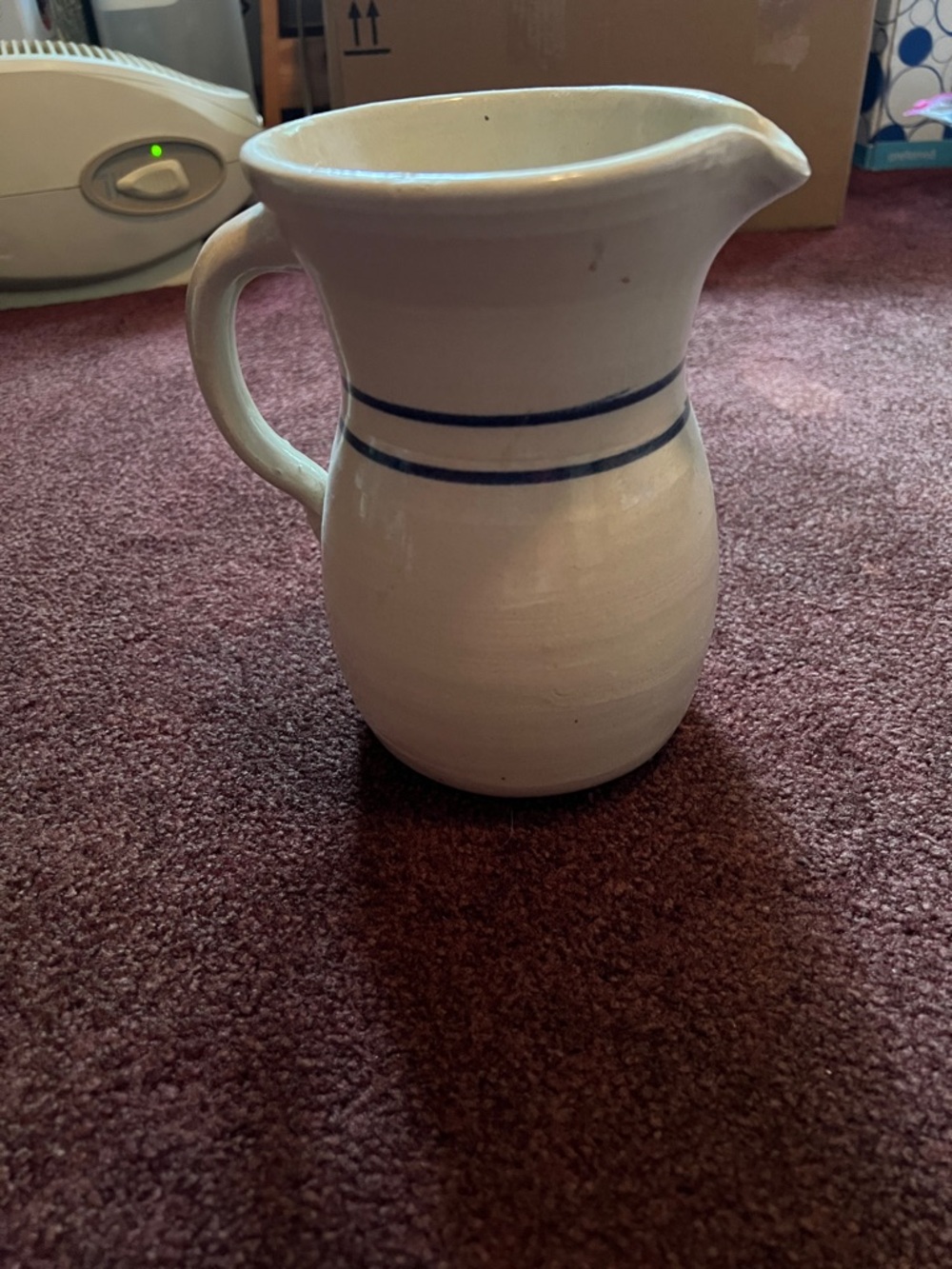 Classic Cream Ceramic Pitcher with Blue Banding